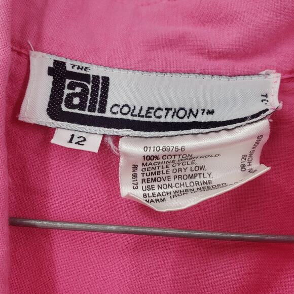 THE TALL COLLECTION 100% Cotton Long Sleeve Button Down Pink Top Womens Size 12 - Picture 3 of 3